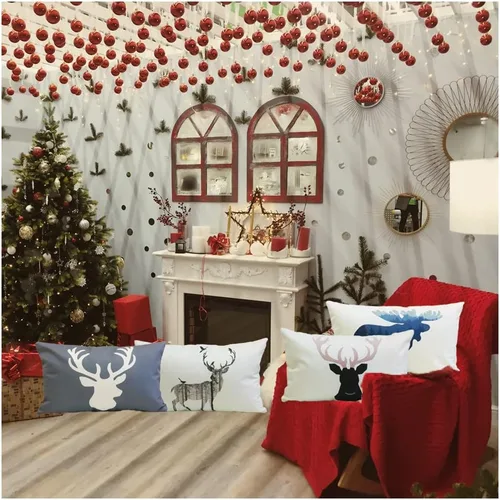 Vista 7 de Juego de 4 fundas de almohada lumbar de ciervo, fundas de almohada lumbares de ciervo, fundas de almohada rectangulares oblongas de alce de animales