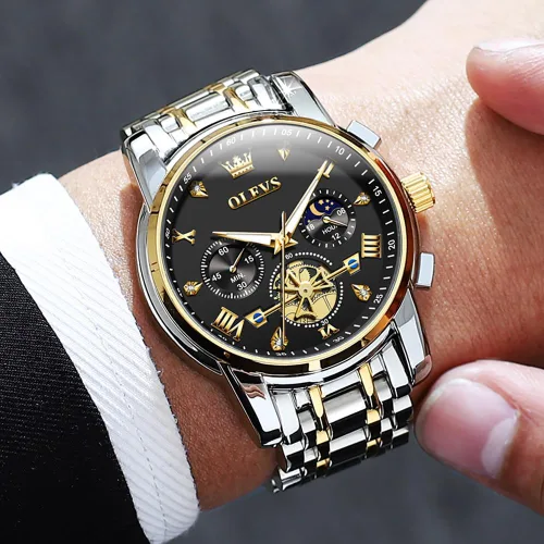 Vista 3 de OUPINKE Mens Watches Fashion Sport WristWatches Multifunction Chronograph Analog Quartz Luminous Waterproof Calendar Stainless Steel Bracelet