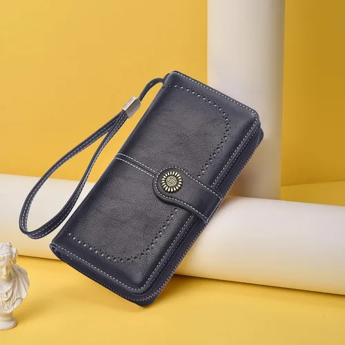 Vista 7 de PORRASSO Cartera de mujer Bolso de cuero con tarjetero para teléfono celular con correa para la muñeca, Negro -, Classic