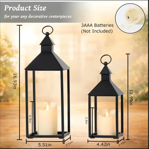 Vista 7 de Farol decorativo para exteriores/interiores, juego de 2 faroles de metal