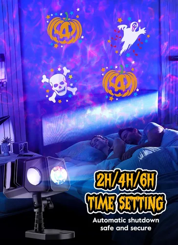 Vista 4 de Minetom Proyector de luces de Navidad de Halloween para exteriores, 26 efectos HD (ondas oceánicas 3D + patrones), impermeable, con temporizador