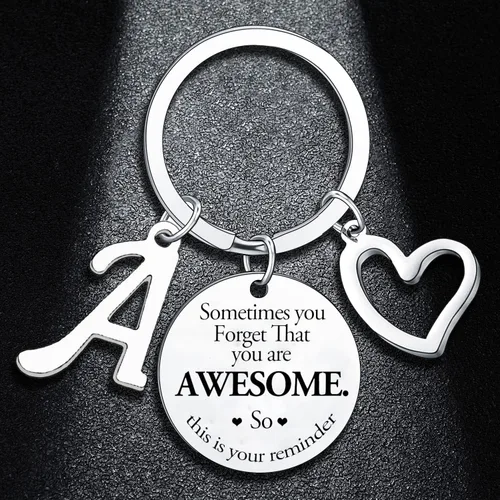 Vista 3 de BESPMOSP Sometimes You Forget You're Awesome - Llavero con letra de aliento con inicial, llavero inspirador