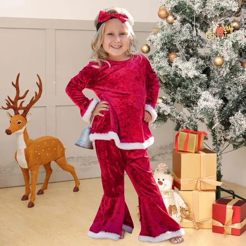 Vista 2 de Goodstoworld Baby Girls Boys 0-5 Years Christmas Outfit Toddler Xmas Santa Costume Long Sleeve Tops with Pants Hat 3 Pcs Set