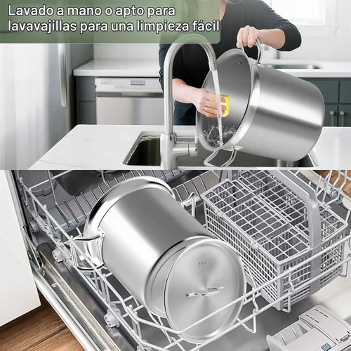 Vista 6 de Olla de acero inoxidable de 20 cuartos de galón con tapa, parte inferior de tres capas resistente de grado comercial olla grande y ollas para hervir
