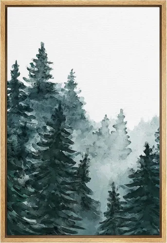 Vista 28 de SIGNWIN Lienzo enmarcado para pared, decoración de guardería de bosques, pájaros voladores, acuarela, montaña, bosque, naturaleza, arte moderno