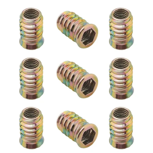 Vista 39 de MroMax 20 piezas de insertos de tuerca para muebles M6x10mm, acero al carbono, zincado, hexagonal interno, tornillo con brida, insertos de madera