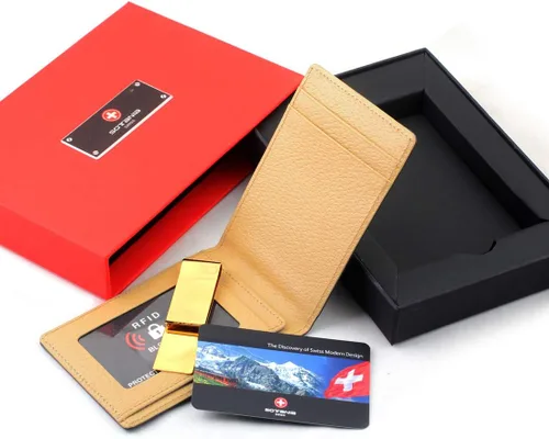Vista 4 de SOTANIA - Clips personalizados de cuero genuino de 24 quilates para hombre carteras delgadas con bolsillo frontal para tarjetas regalo minimalista