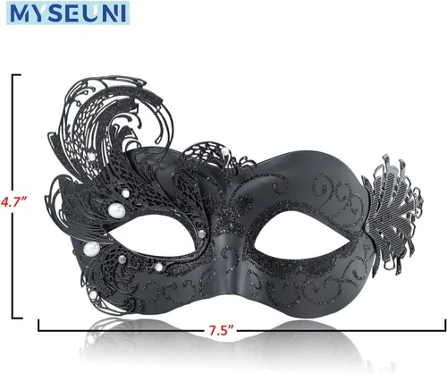 Vista 3 de MYSEUNI 2024 New Masquerade Mask for Women Peacock - Butterfly Metal Venetian Mask for Mardi Gras, Costume Party, Carnival