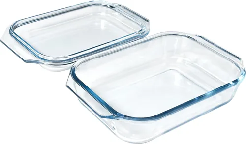 Vista 2 de Cacerola de vidrio templado de 1.4 cuartos de galón con tapa, cazuela rectangular de vidrio transparente con tapa de vidrio
