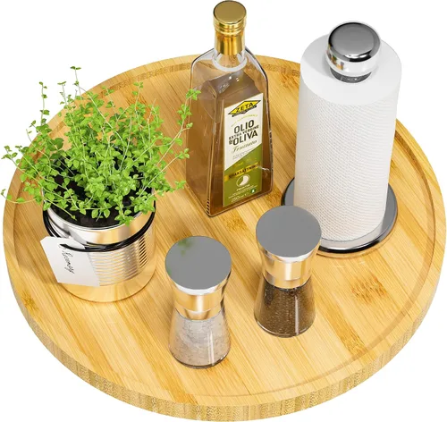 Vista 16 de Lazy Susan Organizador de bambú antideslizante de 9 pulgadas Lazy Susan Beige
