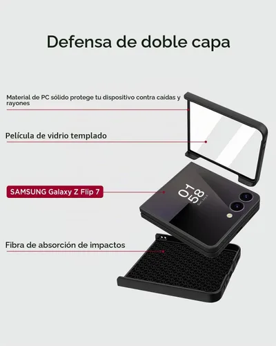 Vista 6 de Miimall Funda delgada para Galaxy Flip 7 con protector de pantalla integrado, grado militar, a prueba de golpes, a prueba de caídas, delgada Negro