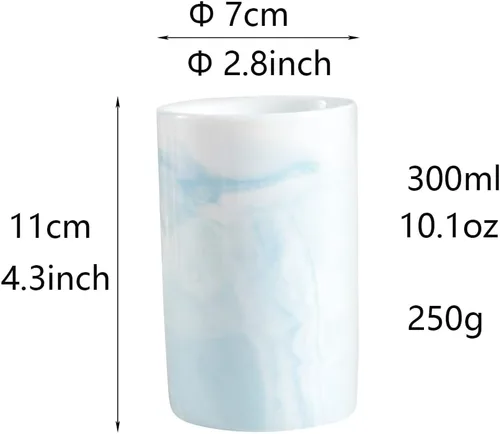 Vista 2 de Taza de cerámica de mármol, soporte para cepillos de dientes creativo, taza para beber simple (azul)