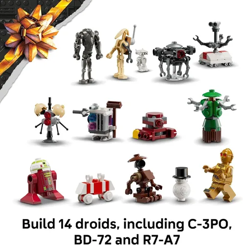 Vista 6 de LEGO Calendario de Adviento de Star Wars 2025 juguete para niños, juego de cuenta regresiva de vacaciones con 24 juguetes para niños y niñas, a