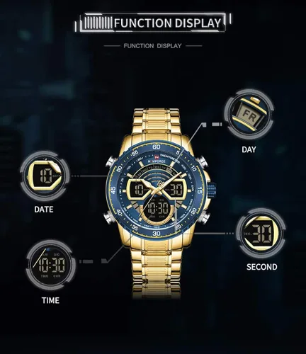Vista 5 de NAVIFORCE Reloj para hombre cronógrafo impermeable deportivo analógico digital cuarzo relojes de negocios moda de acero inoxidable Militar