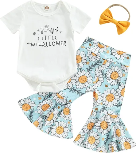 Vista 142 de Sejardin Ropa de verano para bebé y niña, recién nacida, manga corta, con letras, mameluco elástico con diadema