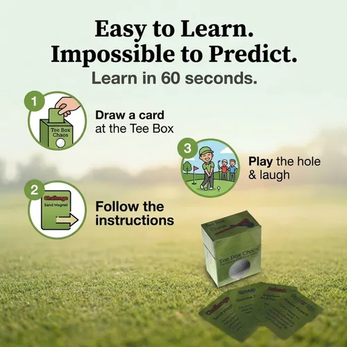 Vista 3 de Tee Box Chaos Juego de cartas de golf, 18 hoyos de diversión, tarjetas de golf impermeables para golfistas, regalos de golf para hombres, accesorios