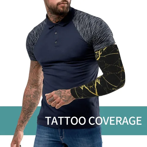Vista 6 de Mangas de compresión con estampado de mármol negro y dorado para hombres y mujeres, protección solar UV
