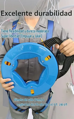 Vista 5 de Jalacable de alambre de acero de 4 mm, de 20 metros con estuche de almacenamiento de alambre. Herramienta para cableado con forma de hélice