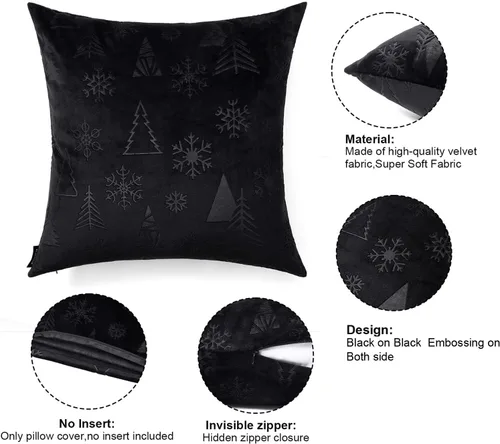 Vista 2 de Paquete de 2 fundas de almohada decorativas de terciopelo navideño suave para sofá de 18 x 18 pulgadas, color negro