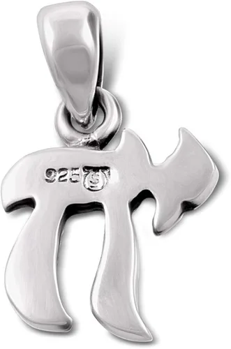 Vista 4 de AJDesign Collar Chai de plata de ley 925 con letra hebrea pequeña con cadena Metal