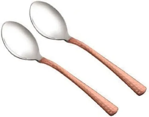 Vista 2 de Juego de 6 cucharas para servir de 6 pulgadas con mango de cobre martillo, cucharas para vajilla, herramientas de cocina de cobre antideslizantes