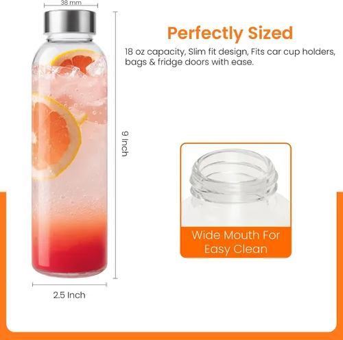 Vista 7 de Epica Botellas de vidrio con tapas: botellas de agua de 17.5 onzas, botellas de jugo de vidrio reutilizables con tapas para almacenar jugos, botella