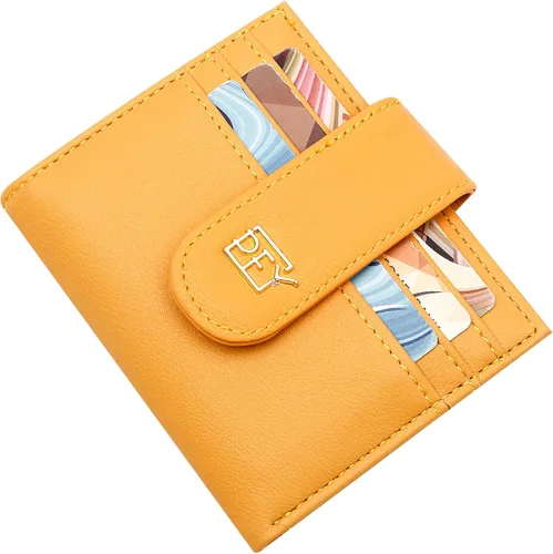 Vista 7 de Badiya Billeteras pequeñas para mujer, billetera plegable multitarjetero delgado con cremallera, Amarillo, Minimalista