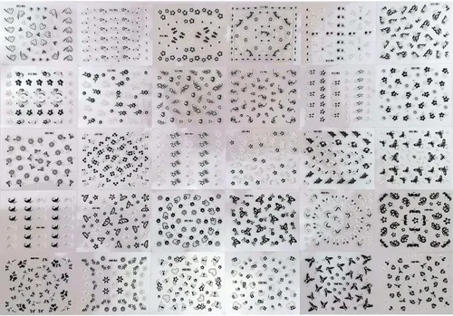 Vista 2 de Calcomanías para arte de uñas de flores, diseño de uñas en blanco y negro, calcomanías autoadhesivas 3D, suministros de arte de uñas, calcomanías