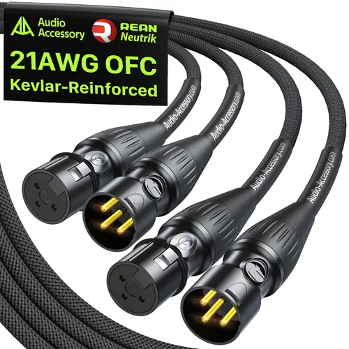 Vista 22 de AA AUDIO ACCESSORY Serie Oro Cables XLR Star Quad de 1.5 pies, Conectores Neutrik, Cable de micrófono 19AWG, Cable de micrófono trenzado en nylon