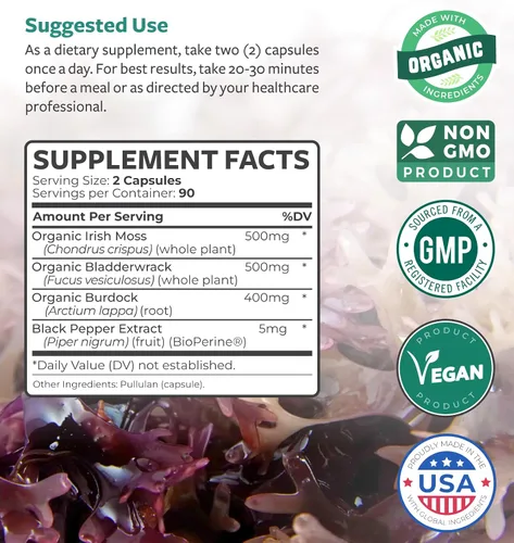 Vista 6 de Paquete combinado de musgo marino irlandés y Omega 7 (suministro de 3 meses) - Musgo marino irlandés orgánico - Suplemento vegano crudo