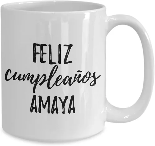 Vista 2 de Feliz Cumpleanos Amaya Mug Spanish Happy Birthday Personalized Name Gift Coffee Tea Cup Large 15 Oz