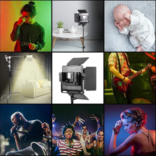 Vista 6 de GVM - Kit de iluminación LED RGB de video de estudio 800D con panel, control de aplicación para iluminación de fotografía de YouTube, 3200K-5600K, 8