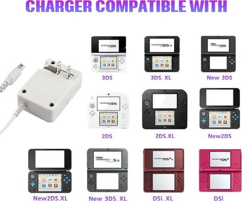 Vista 2 de Kit de cargador Nintendo 2DS XL, adaptador de corriente alterna y lápiz capacitivo, cable de carga de viaje (100-240 V)