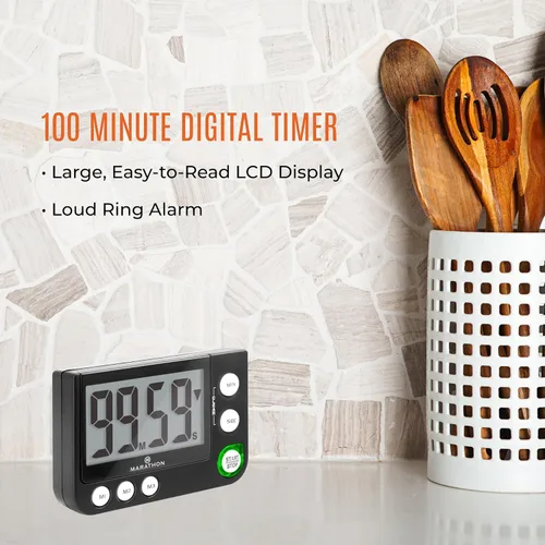 Vista 2 de MARATHON Temporizador digital de 100 minutos con 3 ajustes preestablecidos Negro