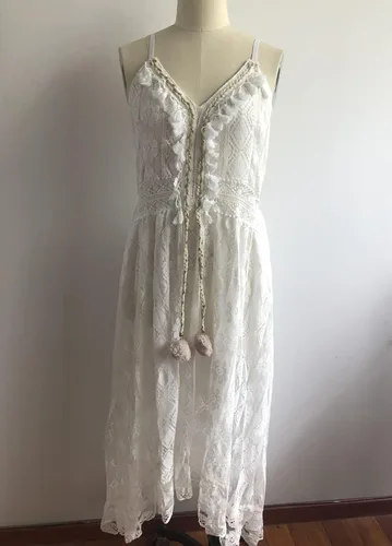 Vista 5 de Vestido de verano para mujer cuello en V tirantes delgados sin mangas cintura alta bohemio boda playa vestidos largos