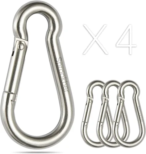 Vista 8 de sprookber Mosquetón de acero inoxidable con resorte - 304 clips resistentes de acero inoxidable, juego de 4