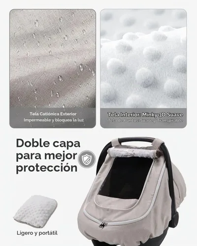 Vista 5 de Cubierta de asiento de coche de bebé impermeable para todo tipo de clima - Beige Rainproof & Windproof, 2-layers, With Zipper and Mesh, 4 Usage
