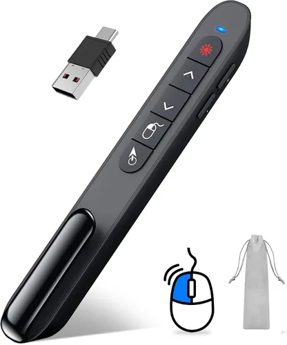 Vista 9 de Presentación Clicker Mouse Control con luz verde para presentaciones de PowerPoint, Presentador inalámbrico Control remoto deslizante Clicker