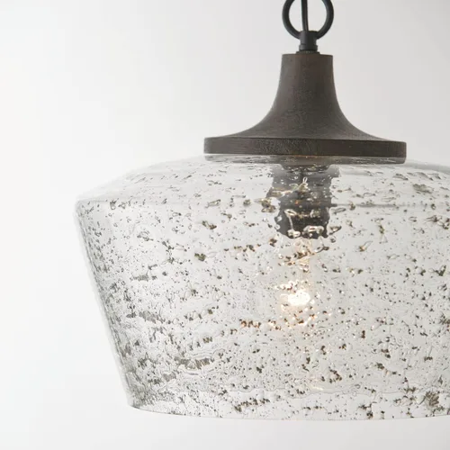Vista 4 de Capital Lighting 347611CK Clive - Lámpara colgante de techo con cúpula de cristal sembrado de madera de mango cepillado y piedra, 1 luz de 100