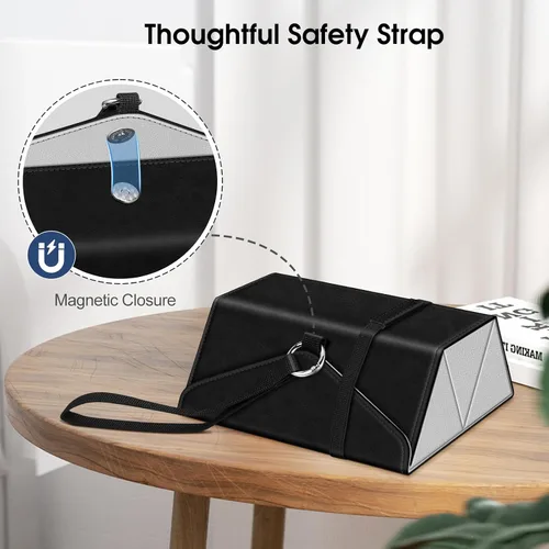 Vista 5 de Fintie Estuche organizador de lentes de sol con 3 ranuras, estuche de viaje para lentes de viaje, caja plegable para mujeres y hombres, color negro