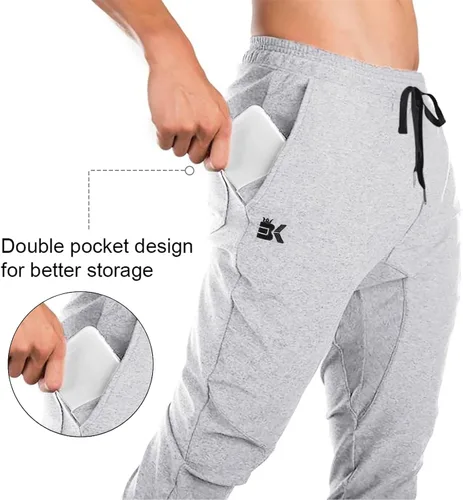 Vista 3 de BROKIG Pantalones deportivos para hombre, con cremallera, casual, para gimnasio, entrenamiento, bolsillos