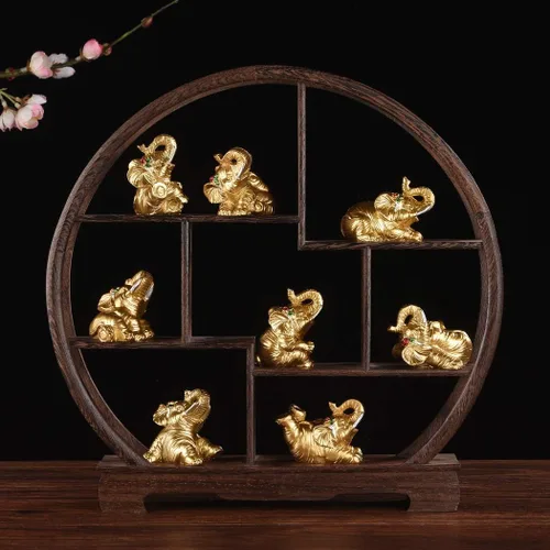 Vista 4 de BRASSTAR Estatua de resina Thai Eight Elephants 1.8" Home Office Feng Shui Decor Collection Figurine Love Wealth Luck Gather PTZD048 (dorado)
