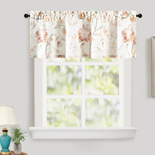 Vista 31 de Leeva Cortinas rústicas de cocina con estampado floral verde mezclado de lino para media ventana, para comedor, bolsillo para barra, cafetería