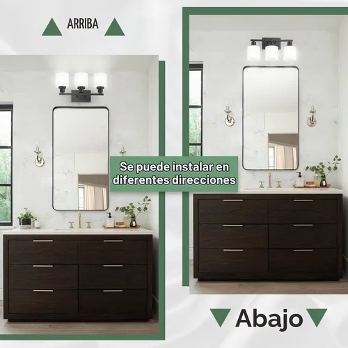 Vista 3 de Luces de baño negras sobre espejo, lámpara de tocador antioxidante para baño, lámpara de pared moderna de 3 luces para sala de estar, base E26