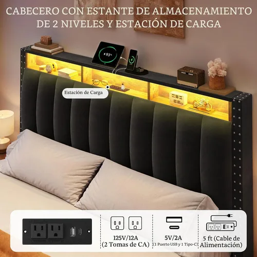 Vista 3 de YITAHOME Queen Size Bed Frame with 4 Storage Drawers and RGB LED Lights Negro