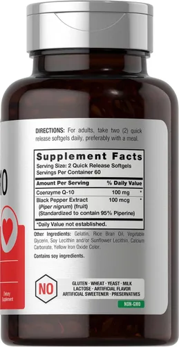 Vista 2 de Horbäach Cápsulas blandas CoQ10 de 100 mg 120 unidades Suplemento sin OMG y sin gluten