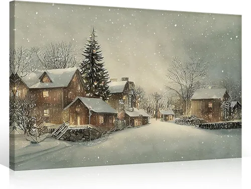 Vista 16 de Huabsad Arte de pared vintage de Navidad, retro, del siglo XVIII, rústico, naturaleza, paisaje, pósteres de lienzo de pueblo de invierno, famosas