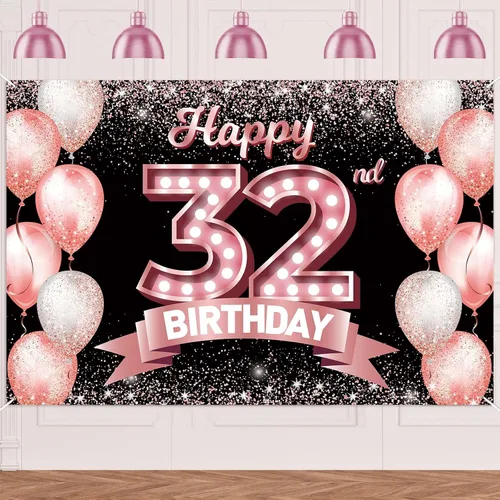 Vista 274 de Cartel de feliz cumpleaños décimo oro rosa, telón de fondo, saludos a 10 años, globos de confeti, decoración temática para niñas de 10 años