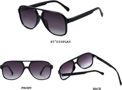 Vista 3 de BUTABY Gafas de sol estilo aviador vintage para mujeres y hombres, gafas retro de los años 70, lentes clásicos grandes con marco cuadrado