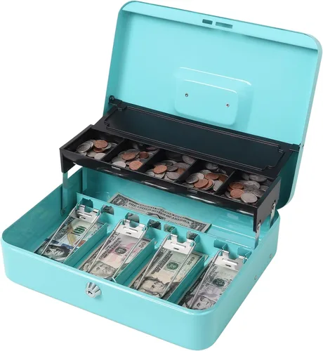 Vista 16 de Jssmst - Caja de efectivo de metal grande con bandeja de dinero,Caja de bloqueo